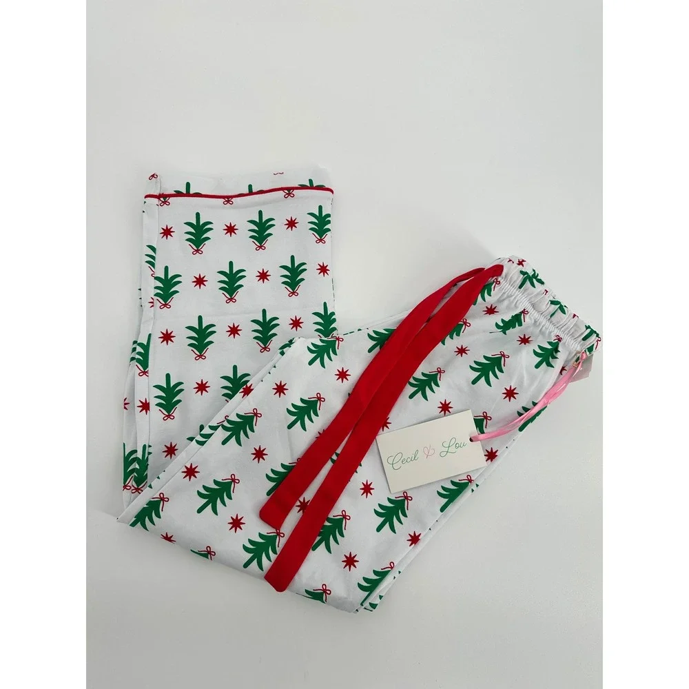 Cecil and Lou Kids Christmas‎ Pajama Pants Size 7 Green Trees Red Stars